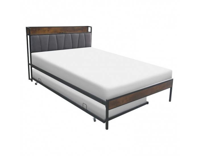 Manželská posteľ s roštom a prístelkou Nordo 160x200 cm - čierna / sivá