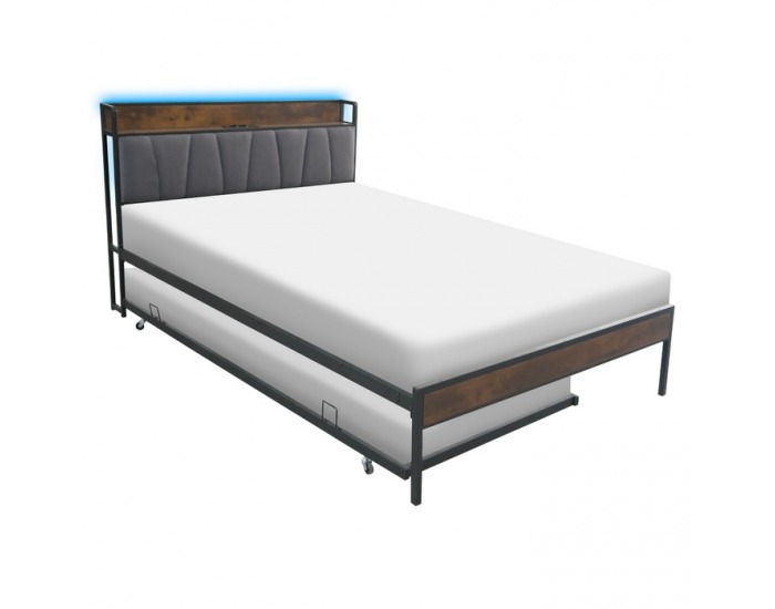 Manželská posteľ s roštom a prístelkou Nordo 160x200 cm - čierna / sivá