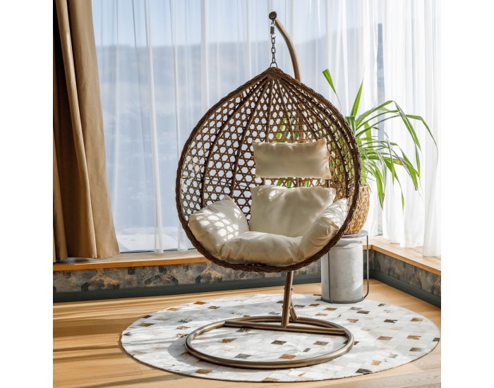 Závesné hojdacie kreslo Norel - medená / hnedá / krémová