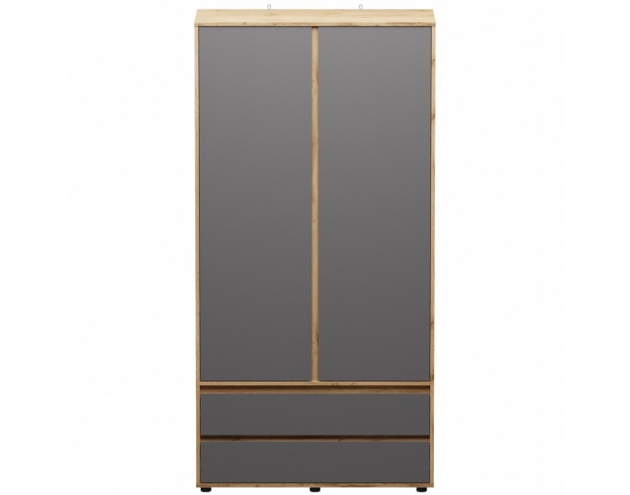 Dvojdverová šatníková skriňa so zásuvkami Norman 2D/2DR - sivý grafit / dub wotan