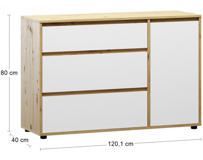 Komoda so zásuvkami Norman CH-1D/3DR - biela / dub wotan