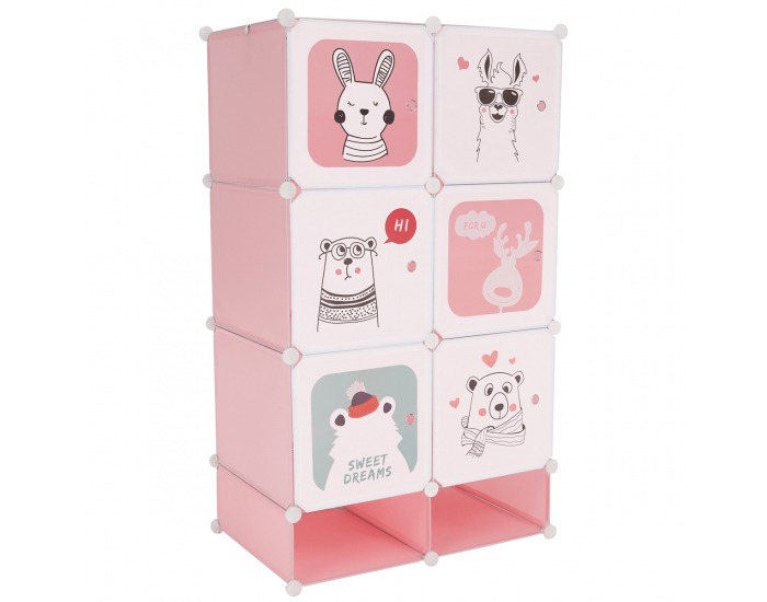 Detská modulárna skriňa Norme - ružová / detský vzor