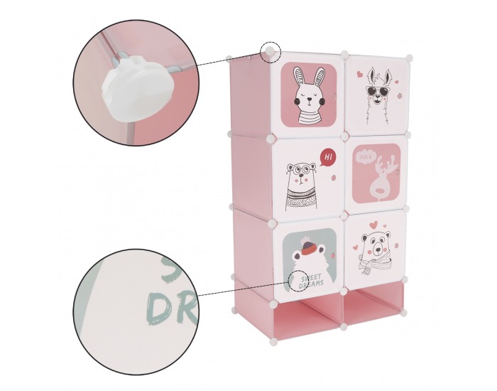 Detská modulárna skriňa Norme - ružová / detský vzor
