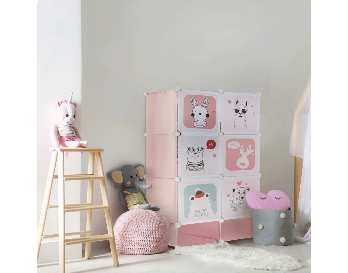 Detská modulárna skriňa Norme - ružová / detský vzor