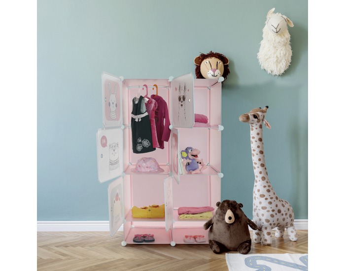 Detská modulárna skriňa Norme - ružová / detský vzor