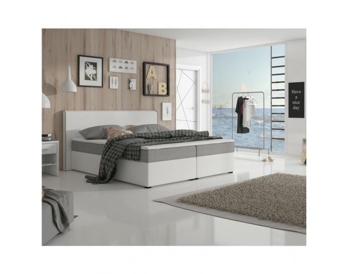 Čalúnená manželská posteľ s matracmi Novara 160 - biela / sivá (megakomfort visco)