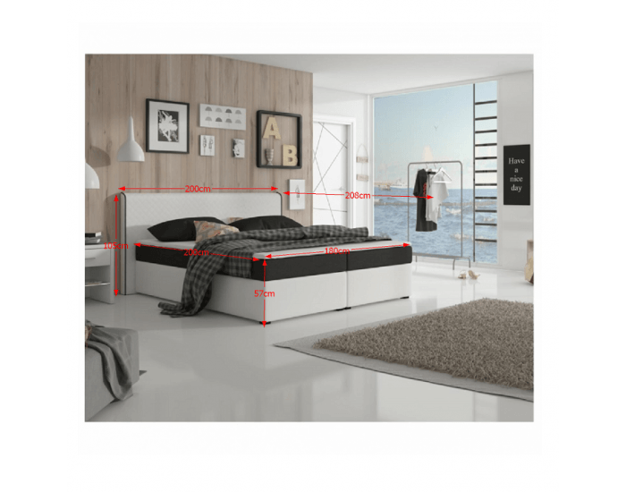 Čalúnená manželská posteľ s matracmi Novara 180 - biela / čierna (komfort)