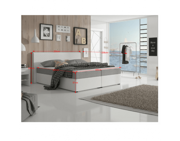 Čalúnená manželská posteľ s matracmi Novara 180 - biela / sivá (komfort)