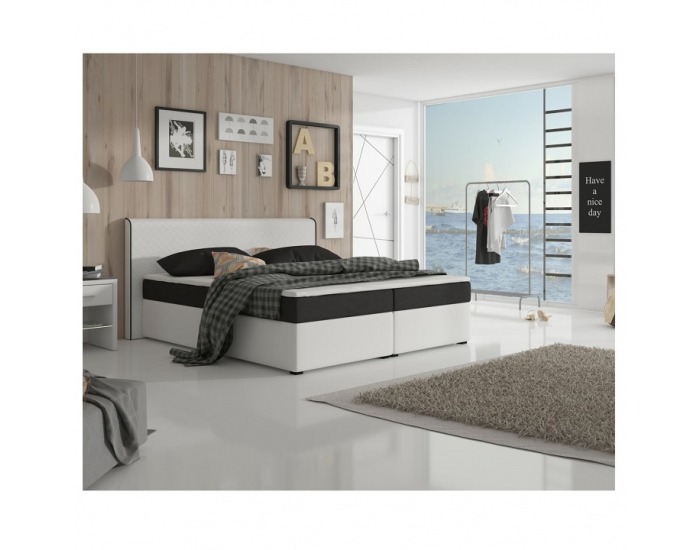 Čalúnená manželská posteľ s matracmi Novara 180 - biela / čierna (megakomfort visco)
