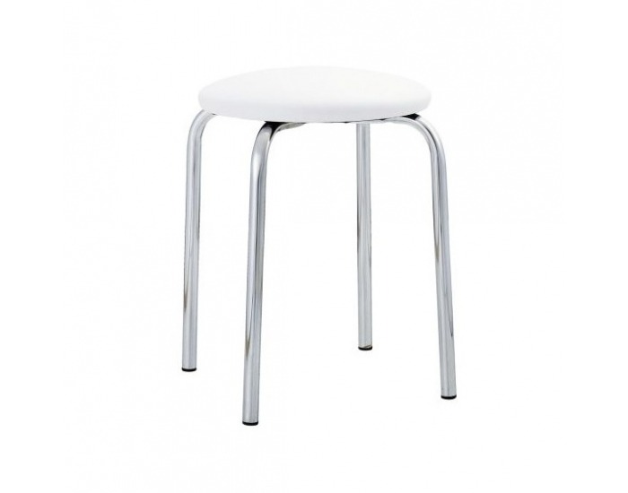 Stolička bez operadla Chico - chróm / biela ekokoža (V01)