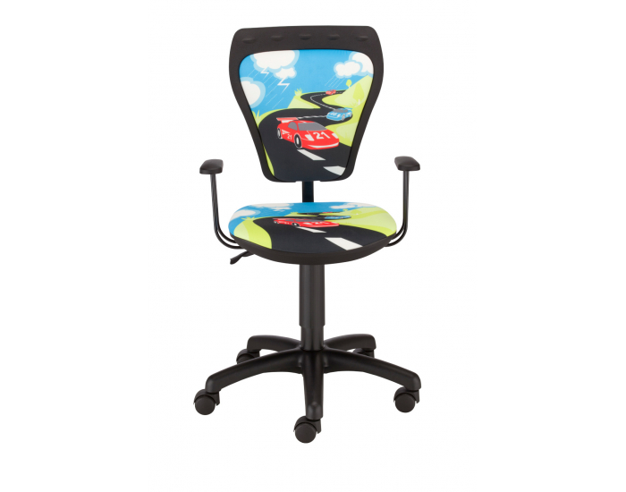 Detská stolička na kolieskach s podrúčkami Ministyle - čierna / vzor Turbo