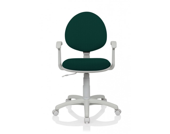 Detská stolička na kolieskach s podrúčkami Smart White - zelená látka (C32)
