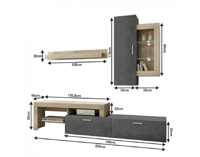 Obývacia stena Calabria - dub sonoma / tmavý betón
