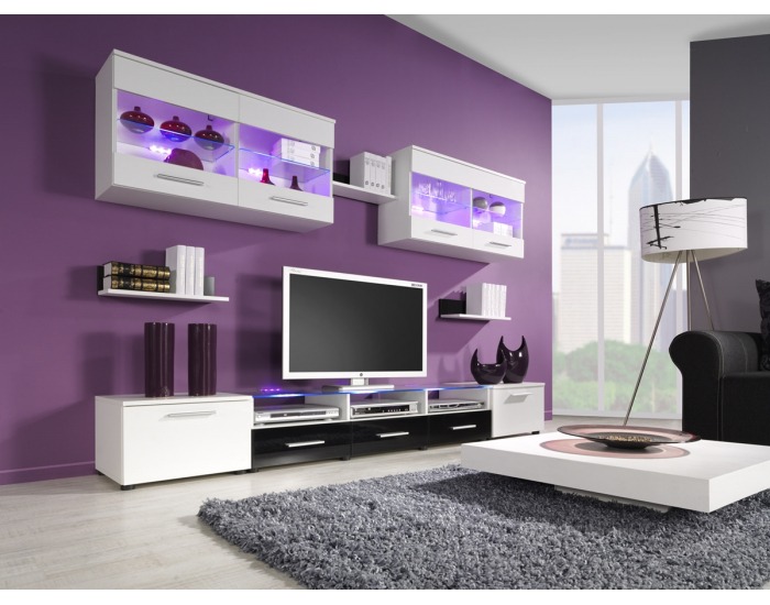 Obývacia stena Cama I - biela / čierny lesk