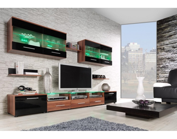 Obývacia stena Cama I - slivka / čierny lesk