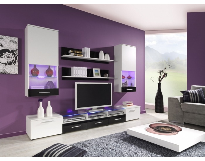 Obývacia stena Cama II - biela / čierny lesk