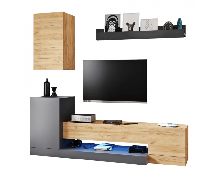 Obývacia stena Dula OS - sivý antracit / dub wotan