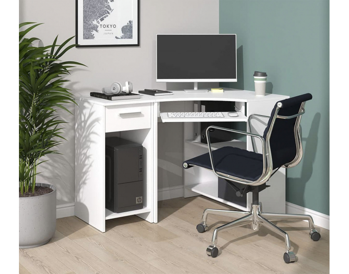 Rohový PC stolík Oderzo - biela