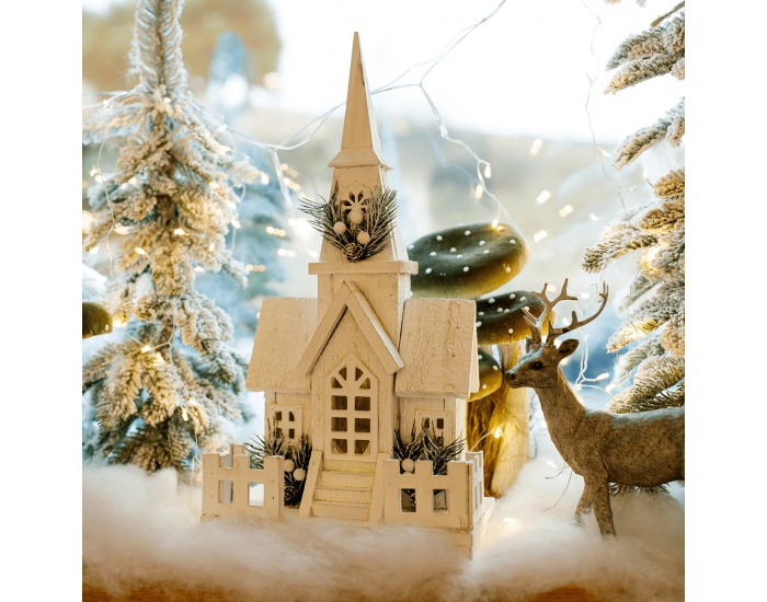 Svietiaci vianočný kostolík Odetta - biela