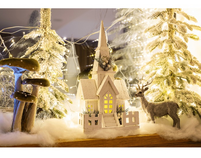 Svietiaci vianočný kostolík Odetta - biela