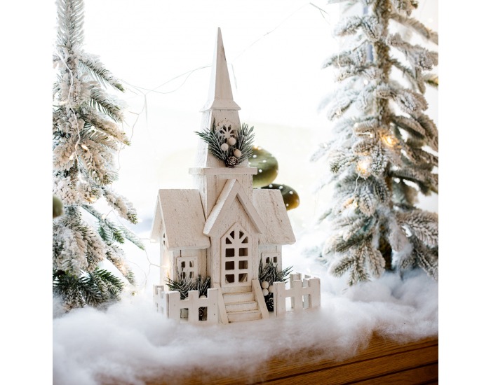 Svietiaci vianočný kostolík Odetta - biela
