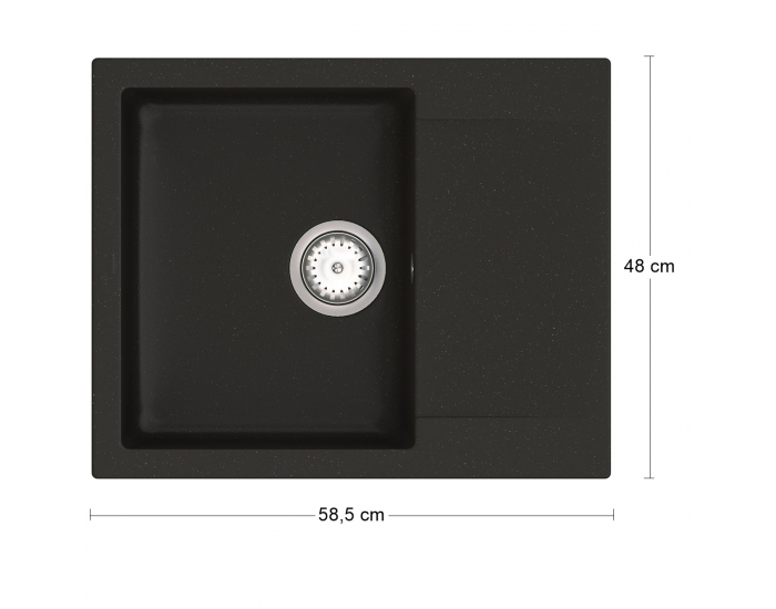 Granitový kuchynský drez so sifónom Odi ONB 02-61 58,5x48 cm - čierna