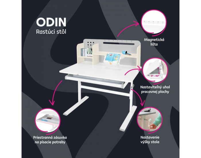Rastúci písací stolík Odin - sivá / biela