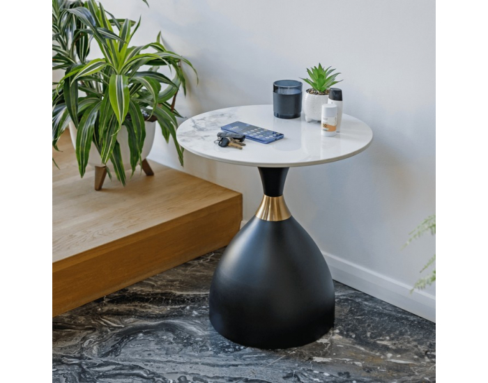 Konferenčný stolík Odis New - biely mramor / čierna