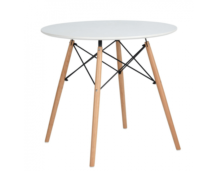 Okrúhly jedálenský stôl Demin 120x74,5 cm - biela matná / buk