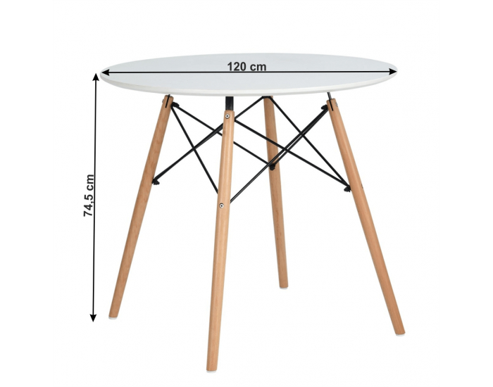 Okrúhly jedálenský stôl Demin 120x74,5 cm - biela matná / buk
