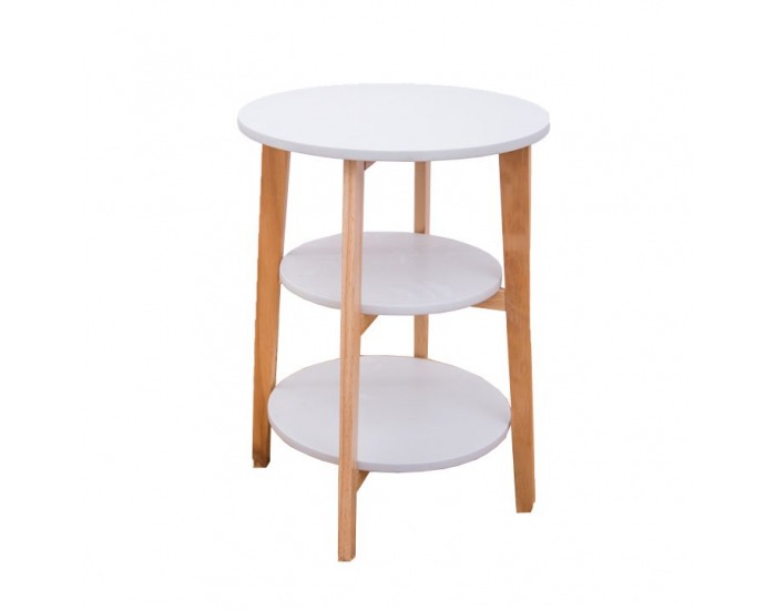Okrúhly príručný stolík Kase - biela / prírodná