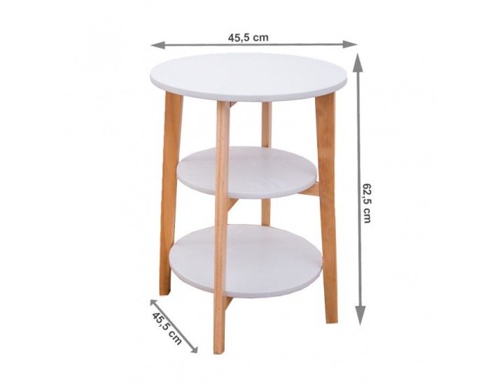 Okrúhly príručný stolík Kase - biela / prírodná