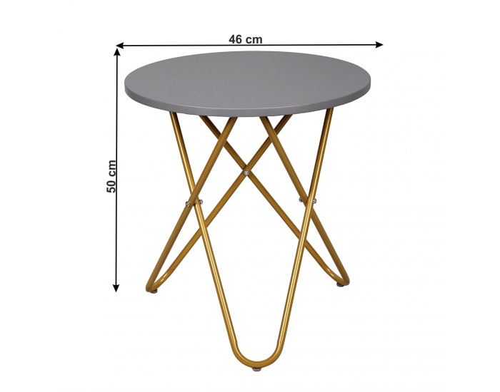 Okrúhly príručný stolík Rondel - sivá / zlatá