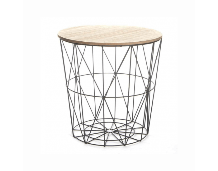 Okrúhly príručný stolík s úložným priestorom Nancer Typ 1 - prírodná / čierna