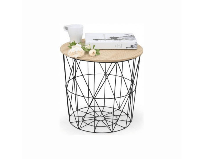 Okrúhly príručný stolík s úložným priestorom Nancer Typ 1 - prírodná / čierna