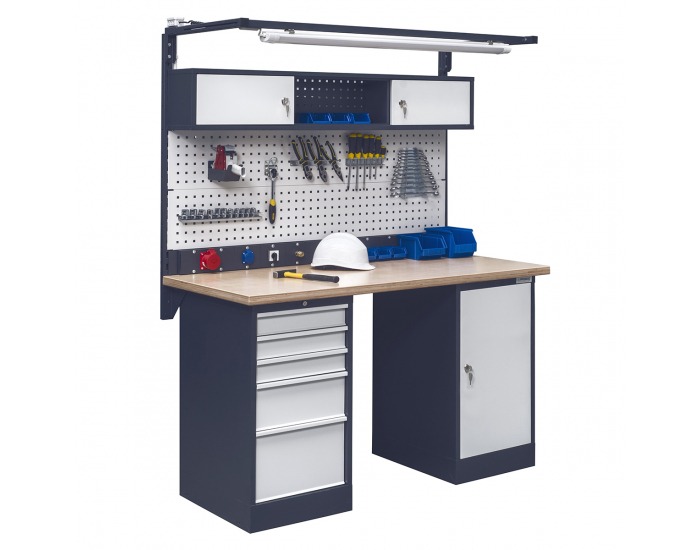Pracovný stôl s nadstavbou a osvetlením OL02L/O4O1 - grafit / svetlosivá