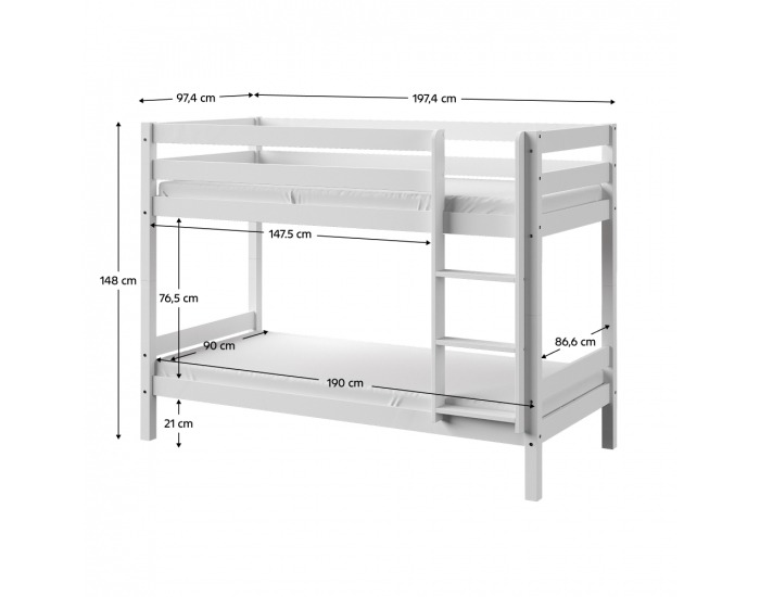 Drevená poschodová posteľ Olaf 90x190 cm - biela