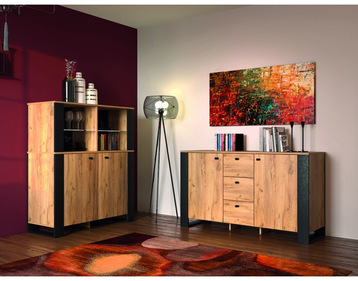 Obývacia izba Olen - čierna / craft zlatý