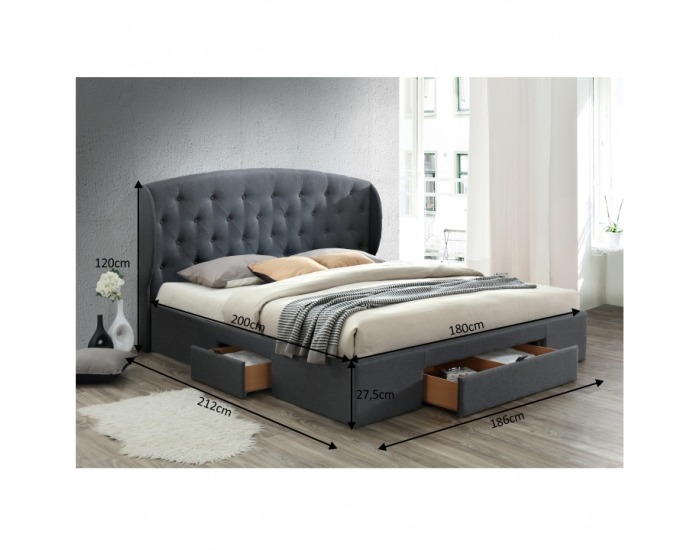Čalúnená manželská posteľ s roštom Olina 180 180x200 cm - sivá