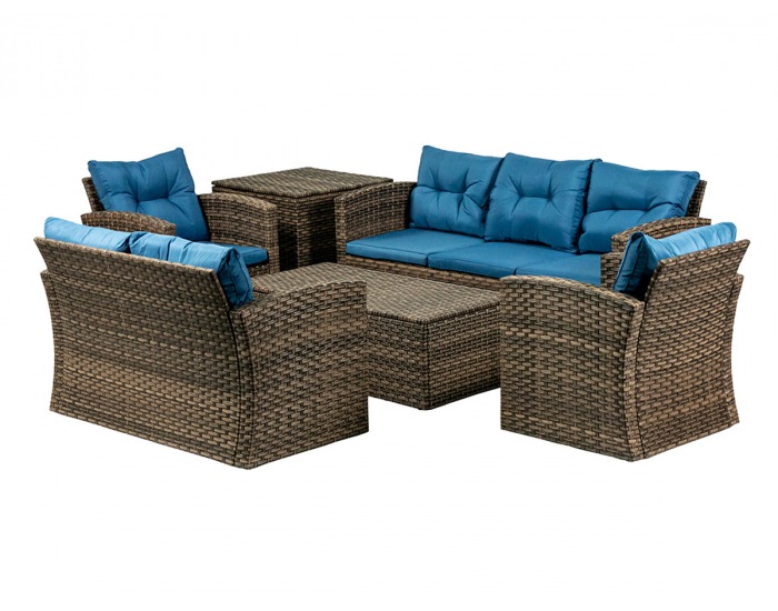 Záhradný nábytok z umelého ratanu Olivonder - hnedá / modrá