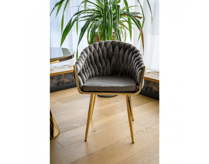 Dizajnové kreslo Olven - sivá / zlatá