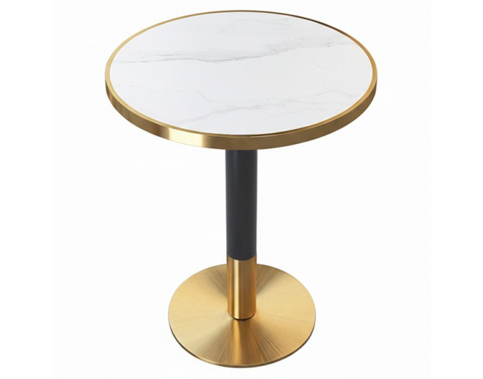 Jedálenský bistro stôl Oren 80 - biely mramor / čierna / zlatá
