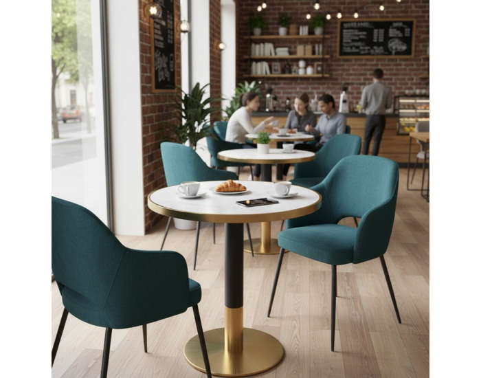 Jedálenský bistro stôl Oren 80 - biely mramor / čierna / zlatá