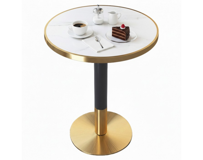 Jedálenský bistro stôl Oren 80 - biely mramor / čierna / zlatá