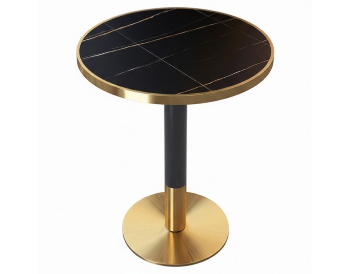Jedálenský bistro stôl Oren 80 - čierny mramor / čierna / zlatá