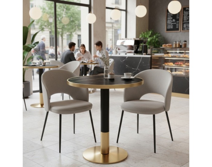 Jedálenský bistro stôl Oren 80 - čierny mramor / čierna / zlatá