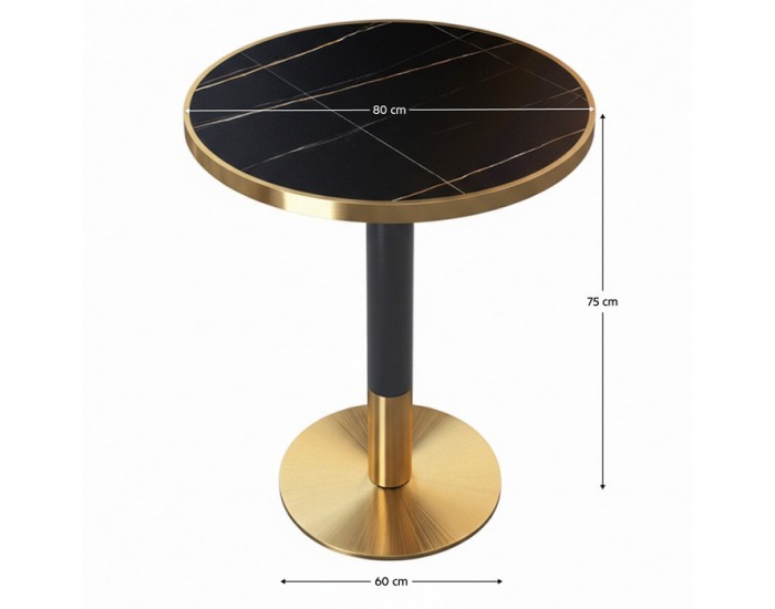 Jedálenský bistro stôl Oren 80 - čierny mramor / čierna / zlatá
