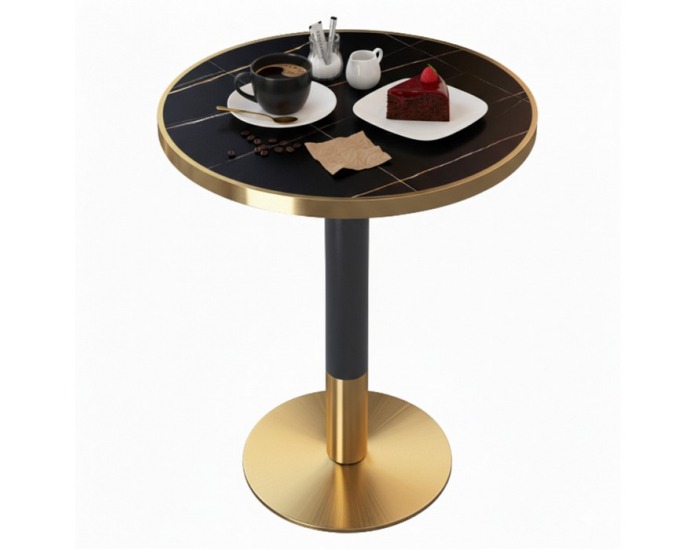 Jedálenský bistro stôl Oren 80 - čierny mramor / čierna / zlatá