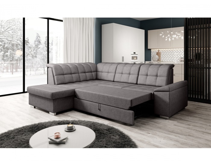 Rohová sedačka s rozkladom a úložným priestorom Oreo Roh L - hnedosivá