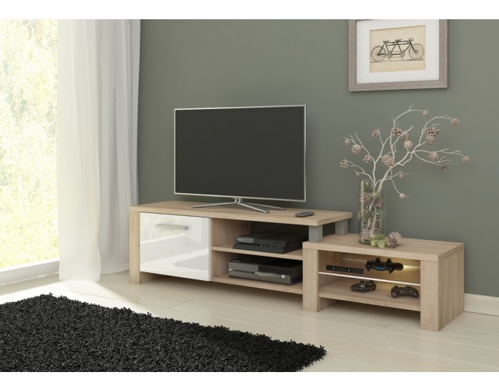 TV stolík Orion - sonoma svetlá / biely lesk